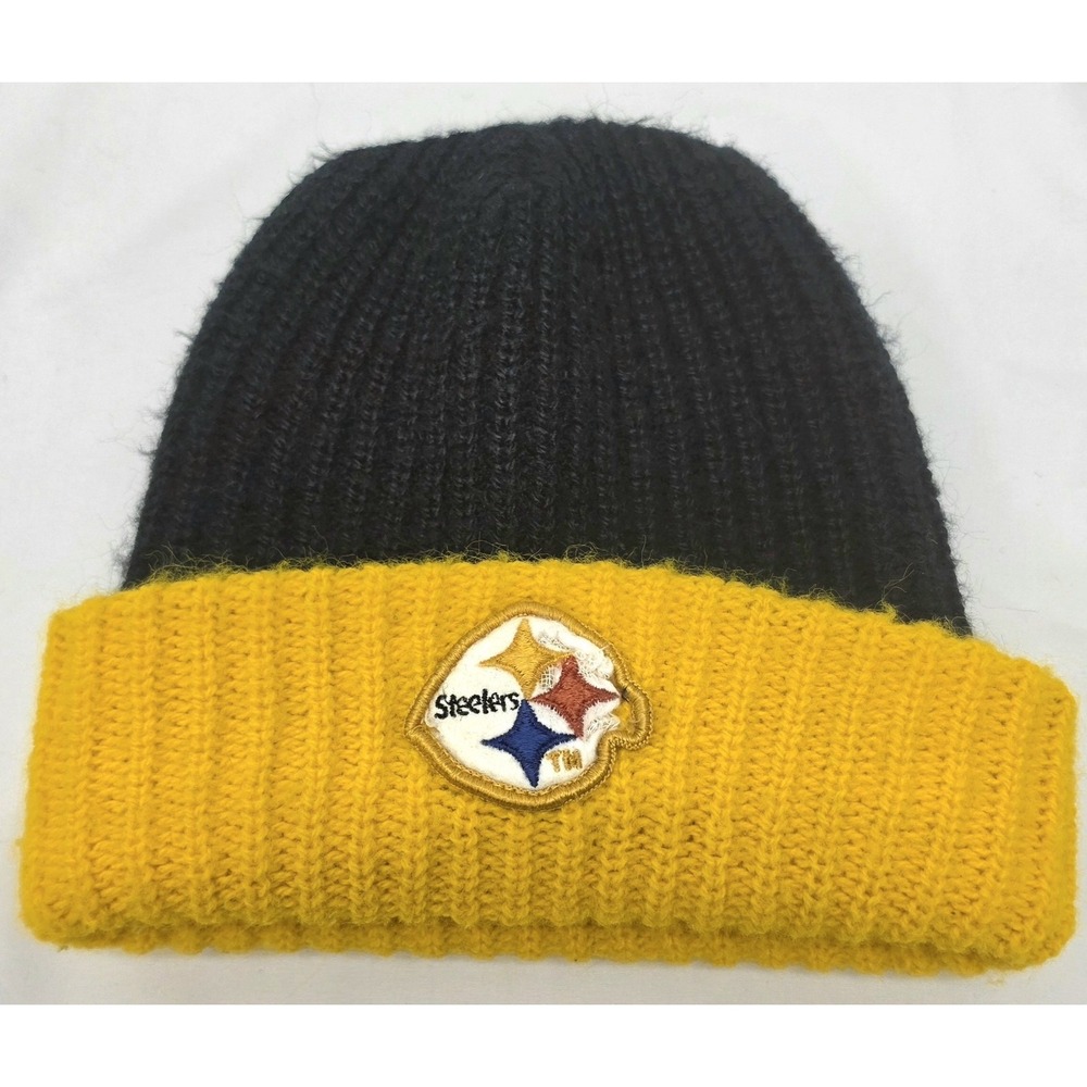 Pittsburgh Steelers Beanie Hat Black Gold Knit Cuffed NFL Winter Cap Adult VTG
